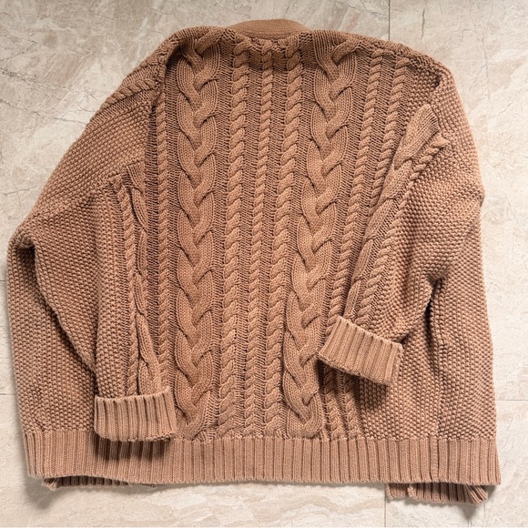 Cozy Cable Knit Cardigan Sweater - Tan - Picture 4 of 5
